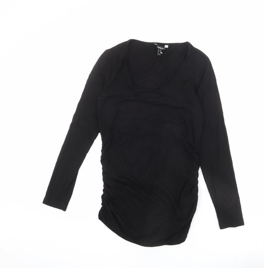 Isabella Oliver Womens Black Viscose Basic T-Shirt Size S Scoop Neck - Ruched Sides