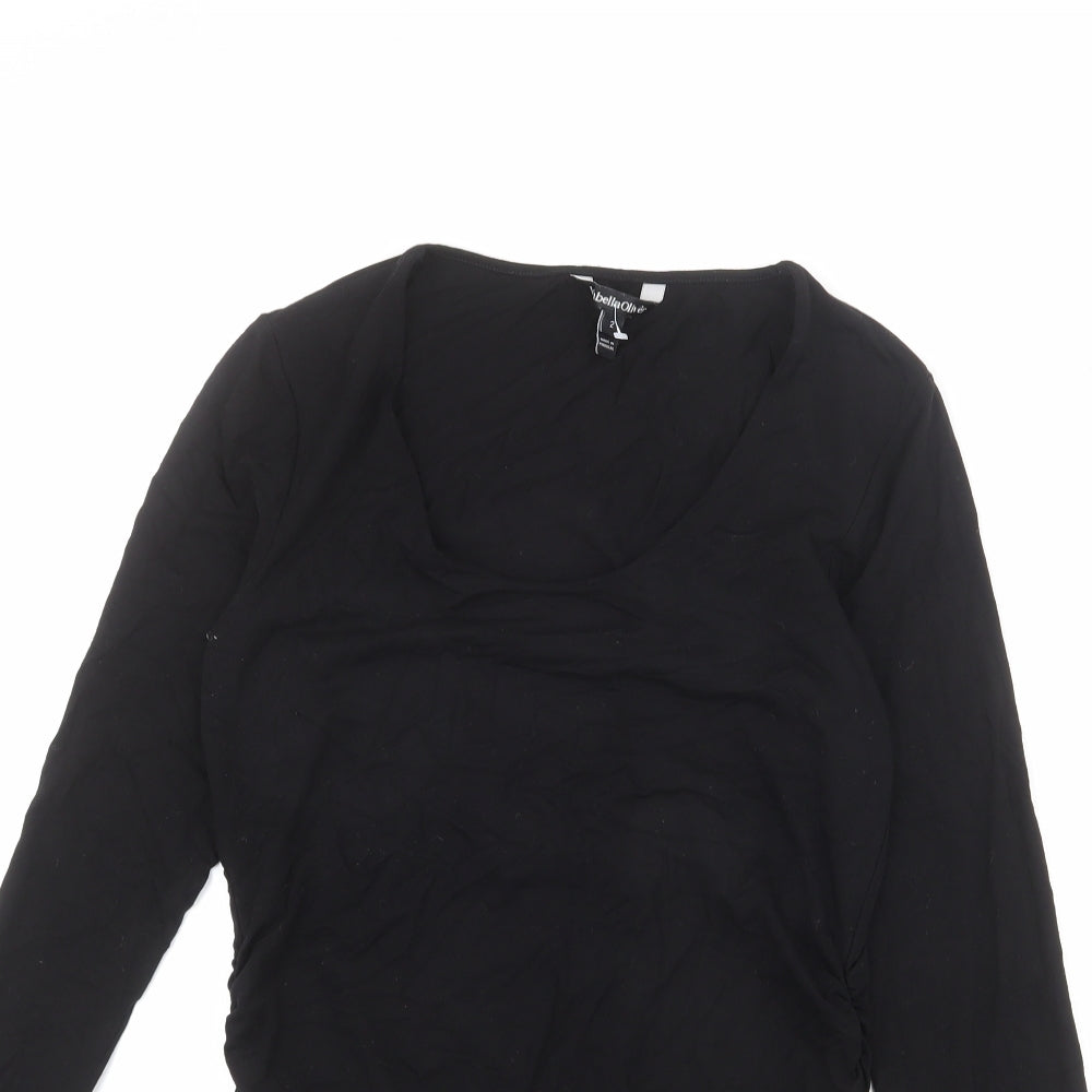 Isabella Oliver Womens Black Viscose Basic T-Shirt Size S Scoop Neck - Ruched Sides