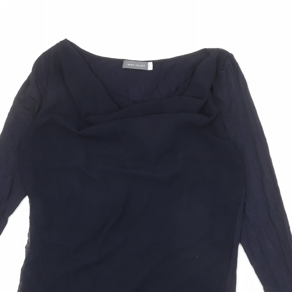 Mint Velvet Womens Blue Polyester Basic Blouse Size 12 Cowl Neck - Asymmetric, Ruched Side