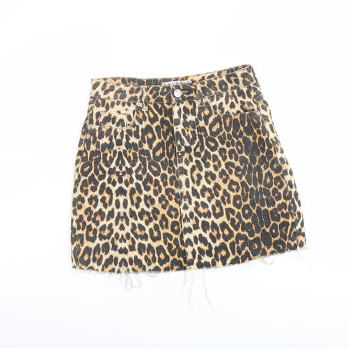 Denim & Co. Womens Brown Animal Print Cotton Mini Skirt Size 6 Button