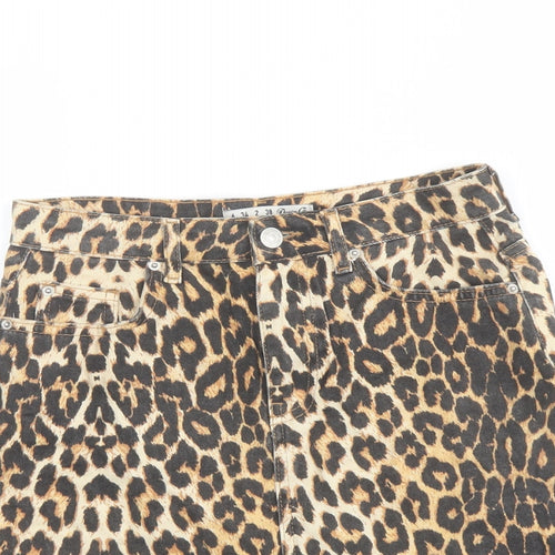 Denim & Co. Womens Brown Animal Print Cotton Mini Skirt Size 6 Button