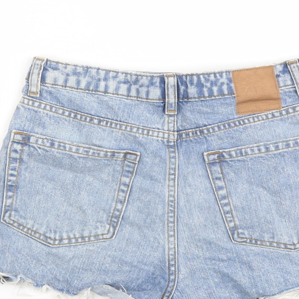 Zara Womens Blue Cotton Cut-Off Shorts Size 6 L3 in Regular Button