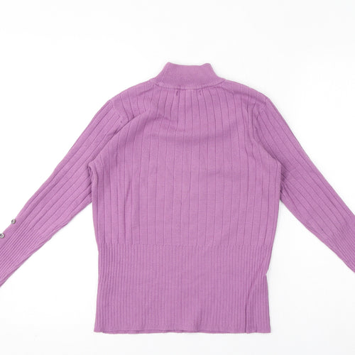 Marks and Spencer Womens Purple Mock Neck Viscose Pullover Jumper Size 8 - Button Detail