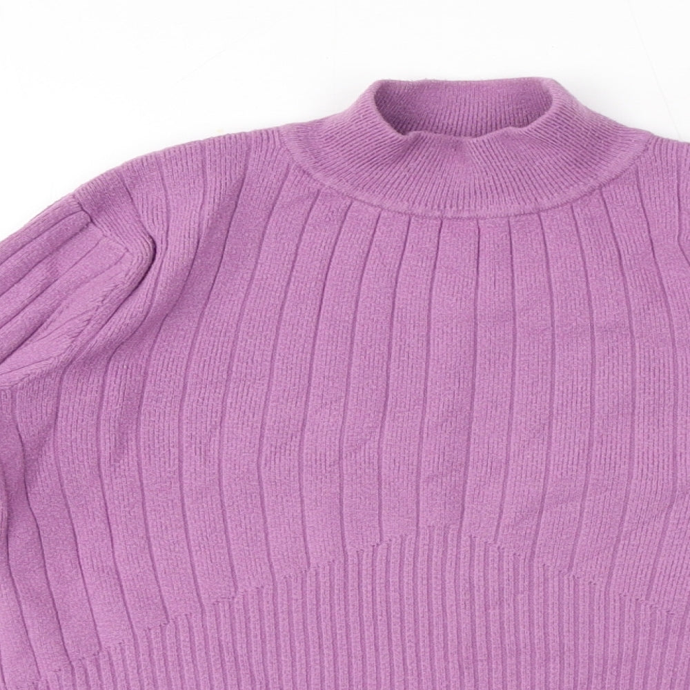 Marks and Spencer Womens Purple Mock Neck Viscose Pullover Jumper Size 8 - Button Detail