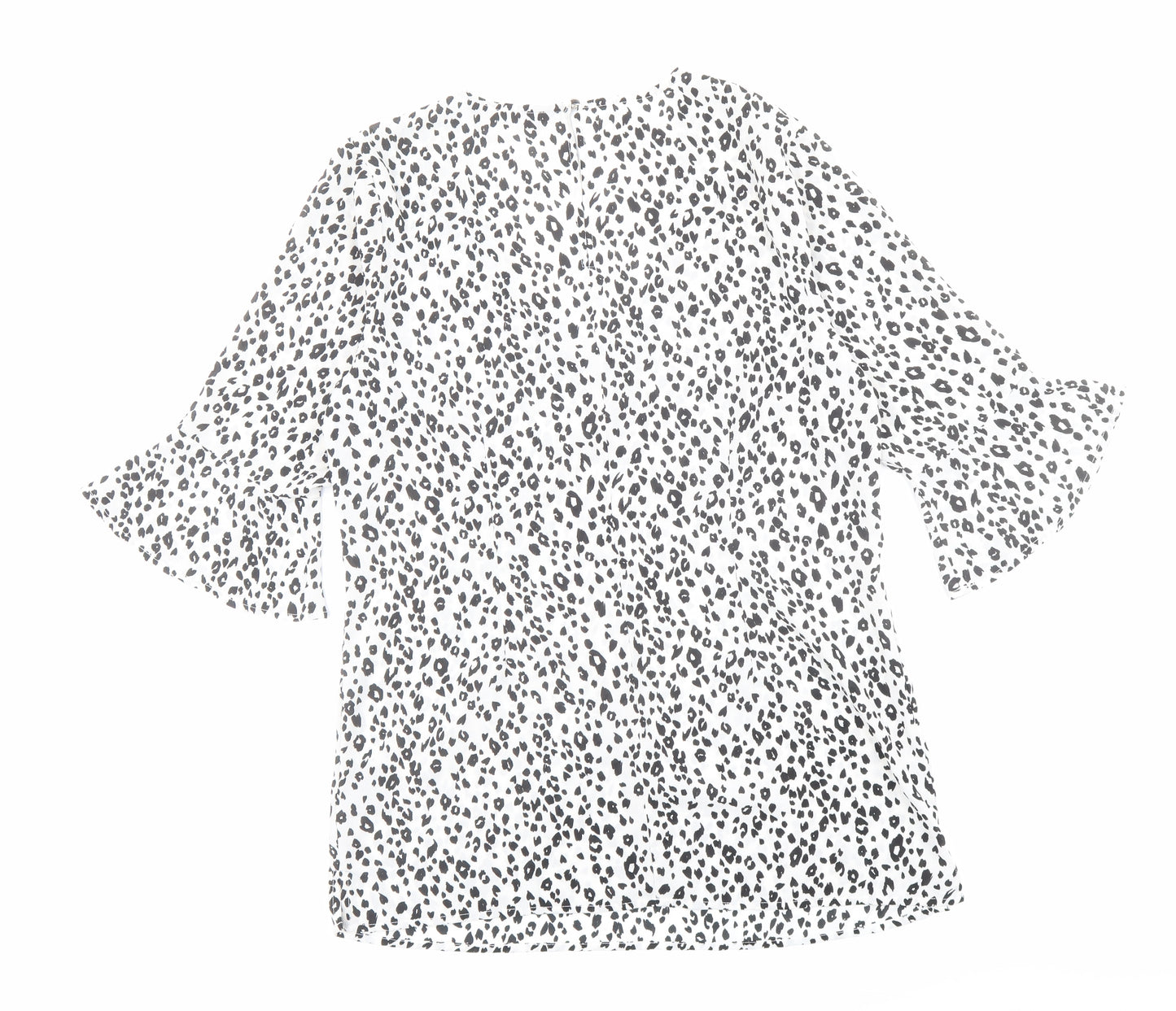 Sosandar Womens White Animal Print Polyester Basic Blouse Size 12 V-Neck - Leopard Print