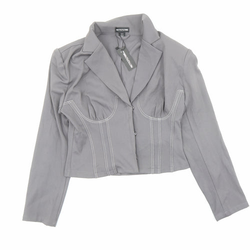 PRETTYLITTLETHING Womens Grey Polyester Basic Blouse Size 12 Collared - Shoulder Pads