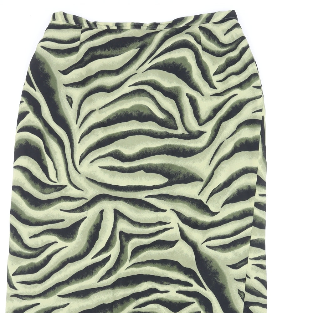 Tagg Womens Green Animal Print Polyester Maxi Skirt Size 18 Button - Tiger pattern, lined