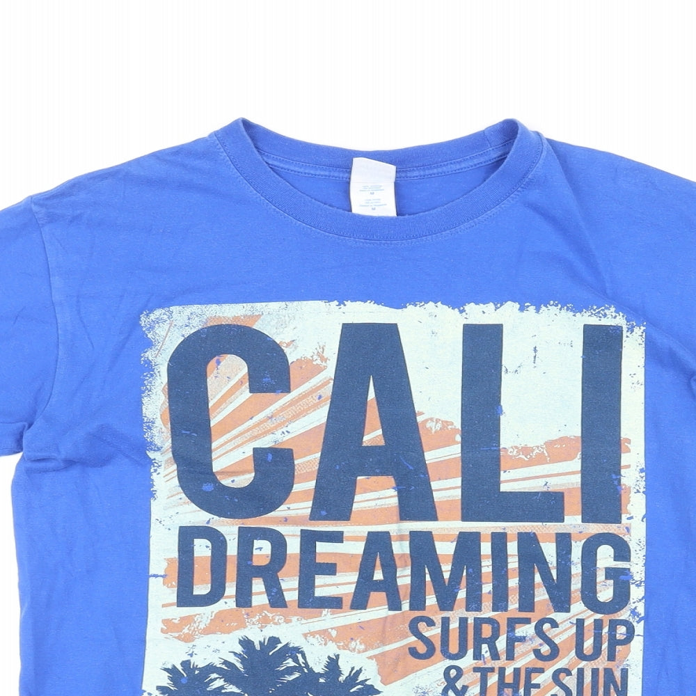 Gildan Mens Blue Cotton T-Shirt Size M Round Neck - Cali Dreaming