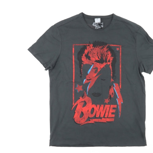 Amplified Womens Black Cotton Basic T-Shirt Size S Round Neck - David Bowie