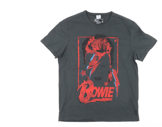 Amplified Womens Black Cotton Basic T-Shirt Size S Round Neck - David Bowie
