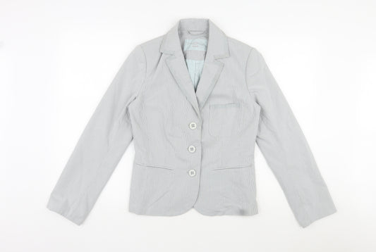 New Look Womens Grey Pinstripe Cotton Jacket Blazer Size 12