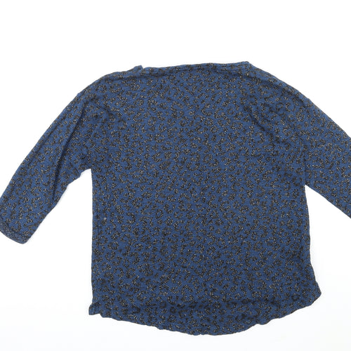 NEXT Womens Blue Animal Print Cotton Basic Blouse Size 16 Round Neck - Leopard pattern