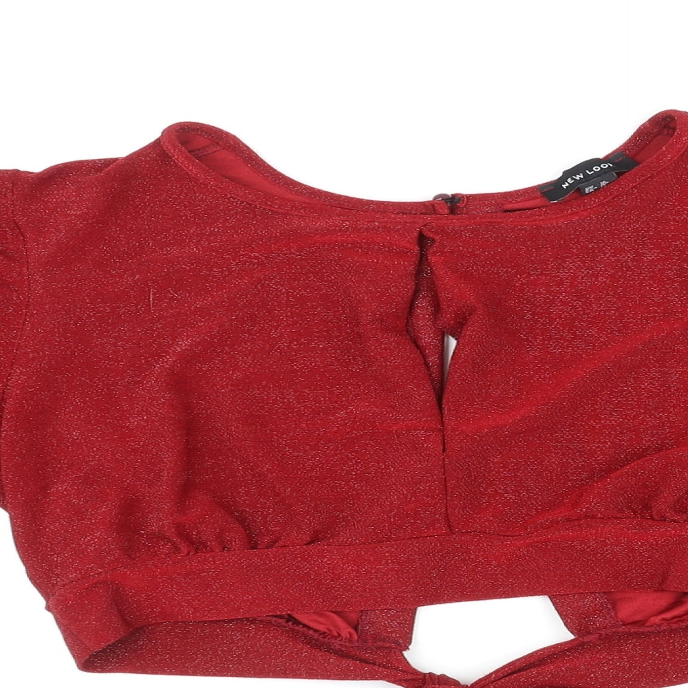 New Look Womens Red Polyester Cropped Blouse Size 16 Round Neck - Open back detail