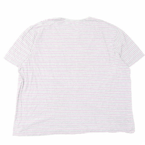 Marks and Spencer Mens Grey Striped Cotton T-Shirt Size 2XL Crew Neck
