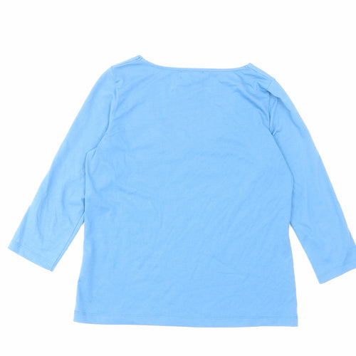 Per Una Womens Blue Cotton Basic T-Shirt Size 12 Scoop Neck - Embroided