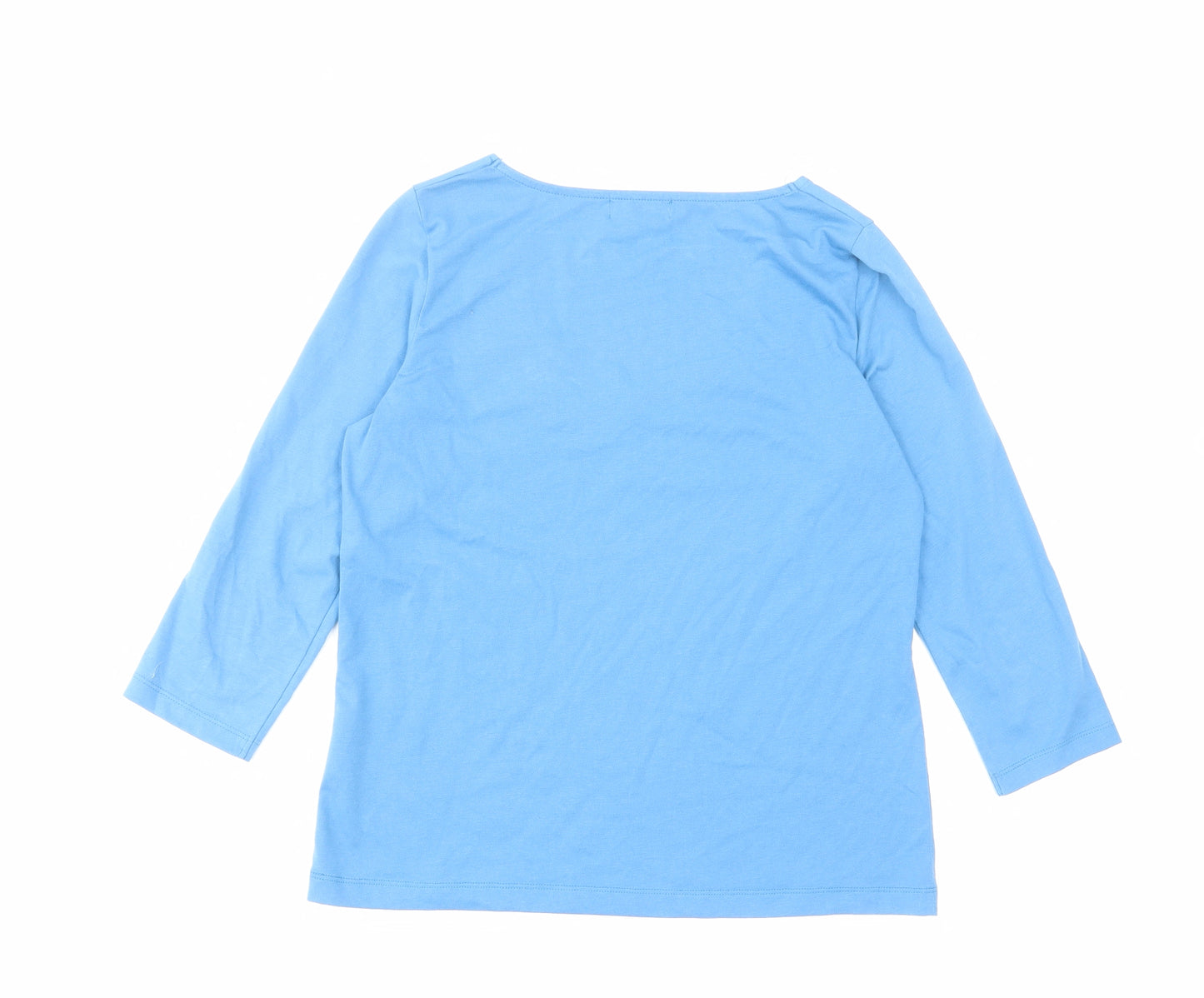 Per Una Womens Blue Cotton Basic T-Shirt Size 12 Scoop Neck - Embroided