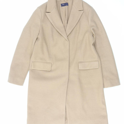 Marks and Spencer Womens Beige Overcoat Coat Size 14 Snap - Pockets