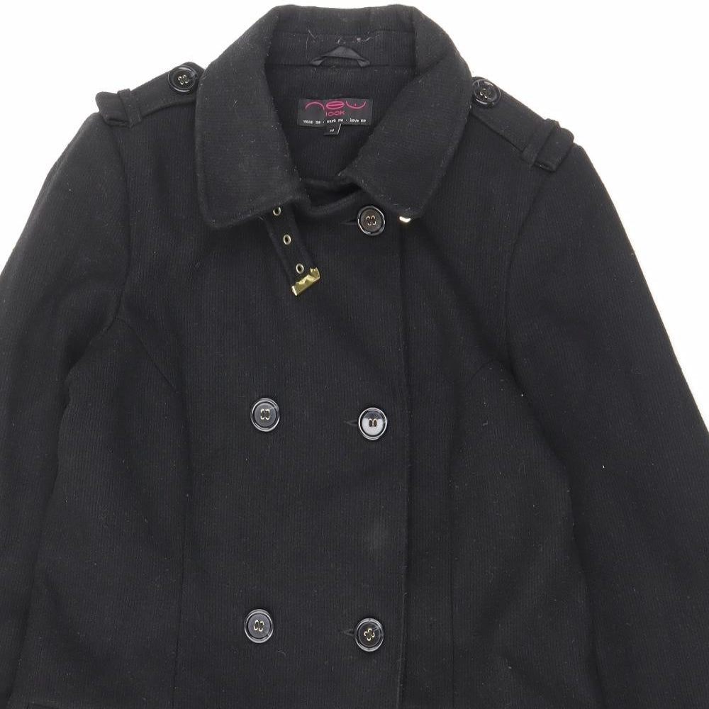 New Look Womens Black Overcoat Coat Size 14 Button - Pockets