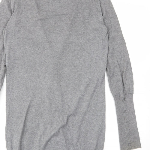 Oasis Womens Grey V-Neck Cotton Cardigan Jumper Size 8 - Pockets