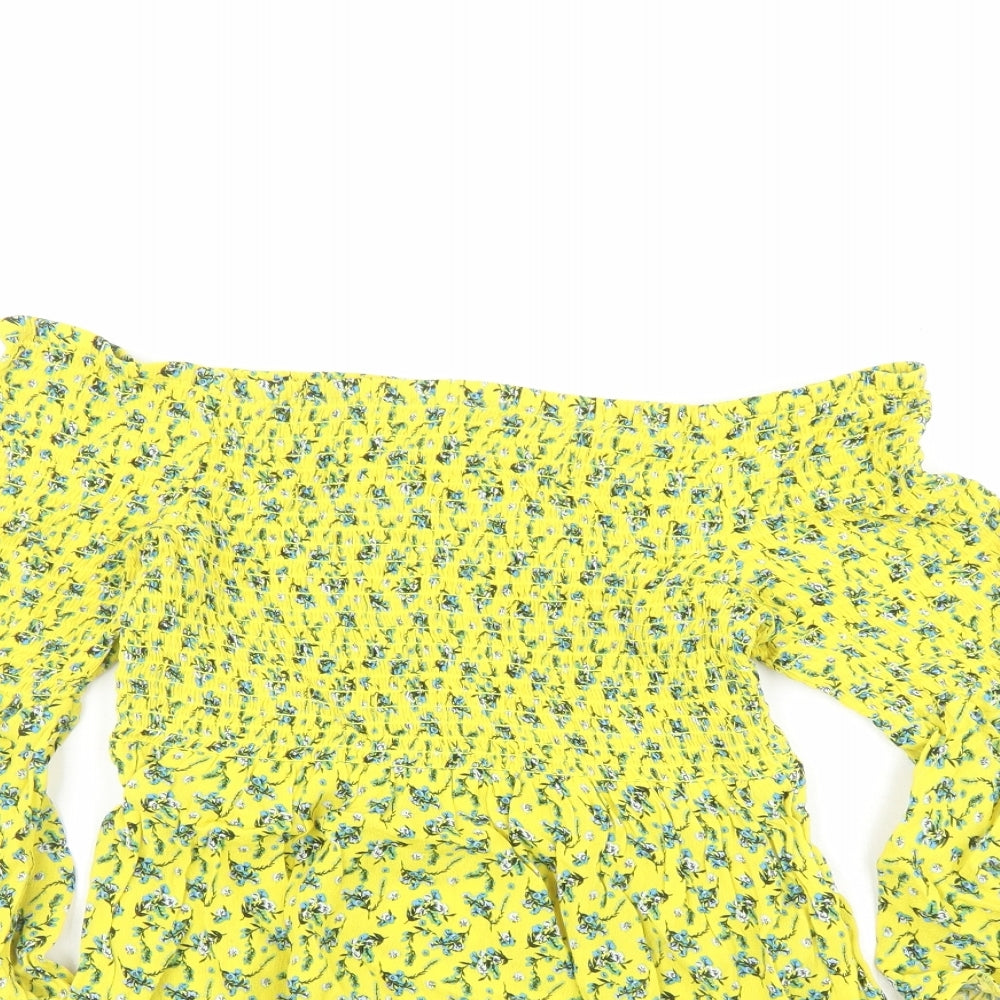 River Island Womens Yellow Floral Viscose Basic Blouse Size 12 Off the Shoulder