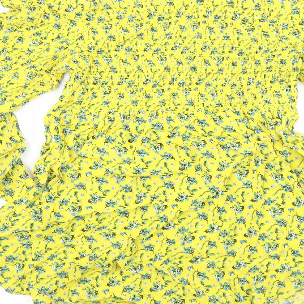 River Island Womens Yellow Floral Viscose Basic Blouse Size 12 Off the Shoulder