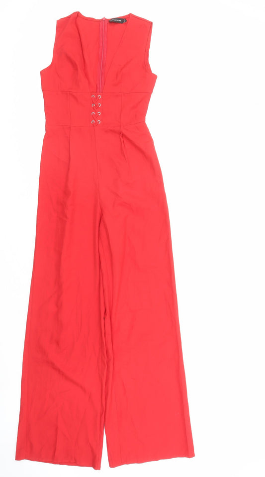 PRETTYLITTLETHING Womens Red Polyester Jumpsuit One-Piece Size 8 L30 in Zip