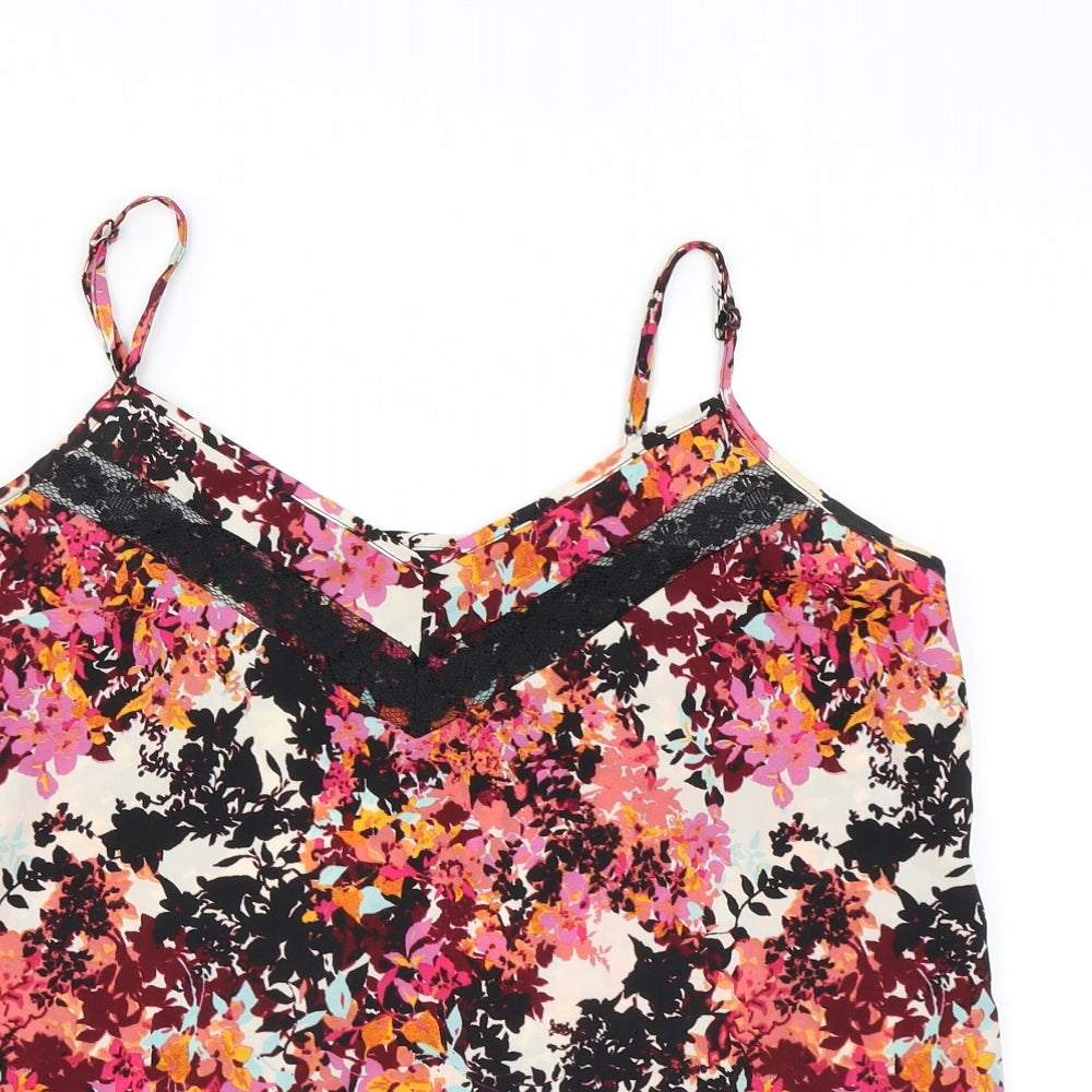 Miss Selfridge Womens Multicoloured Floral Polyamide Camisole Blouse Size 12 V-Neck - Lace Detail