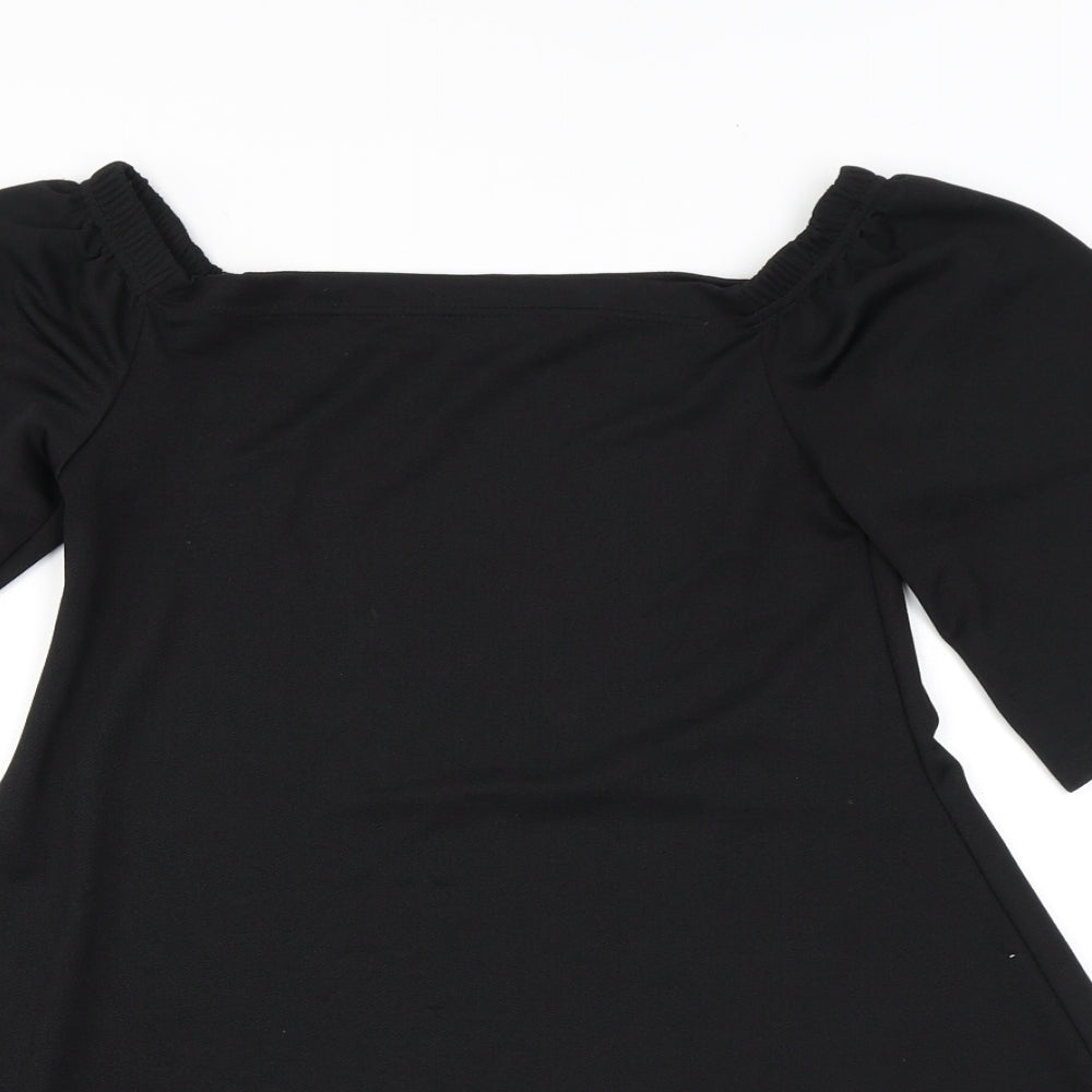 Boohoo Womens Black Polyester Basic Blouse Size 8 Off the Shoulder