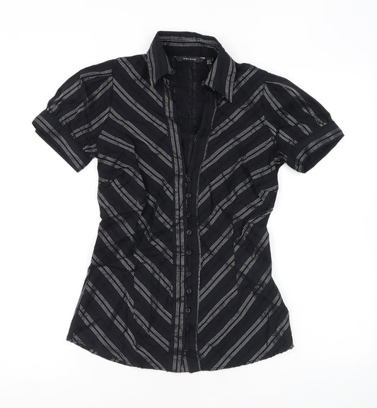 Zara Womens Black Striped Cotton Basic Button-Up Size S V-Neck
