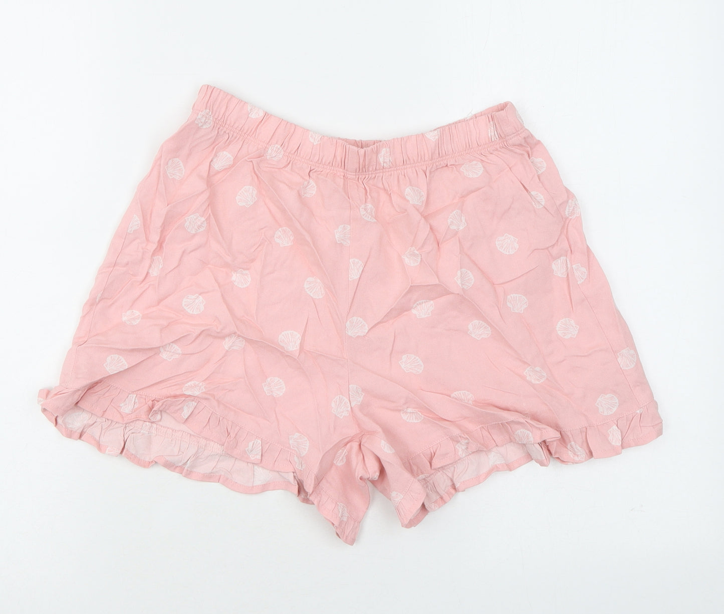 Marks and Spencer Womens Pink Geometric Viscose Basic Shorts Size 6 L3 in Regular Pull On - Seashells Print