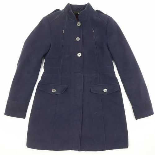 H&M Womens Blue Overcoat Coat Size 14 Button