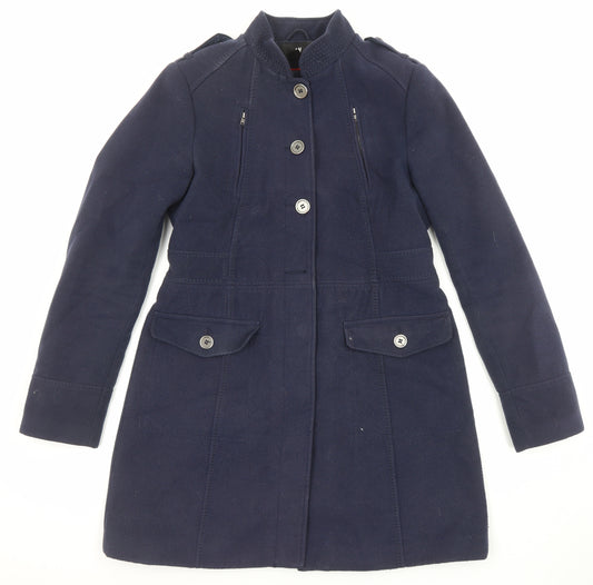 H&M Womens Blue Overcoat Coat Size 14 Button