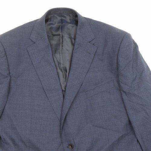 Marks and Spencer Mens Blue Plaid Wool Jacket Suit Jacket Size 44 Regular