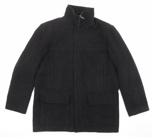 Butler & Webb Mens Black Overcoat Coat Size L Button