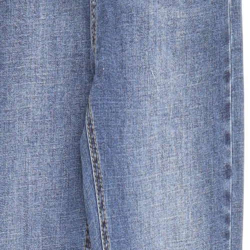 PRETTYLITTLETHING Womens Blue Cotton Straight Jeans Size 10 L30 in Regular Zip - Slit Leg