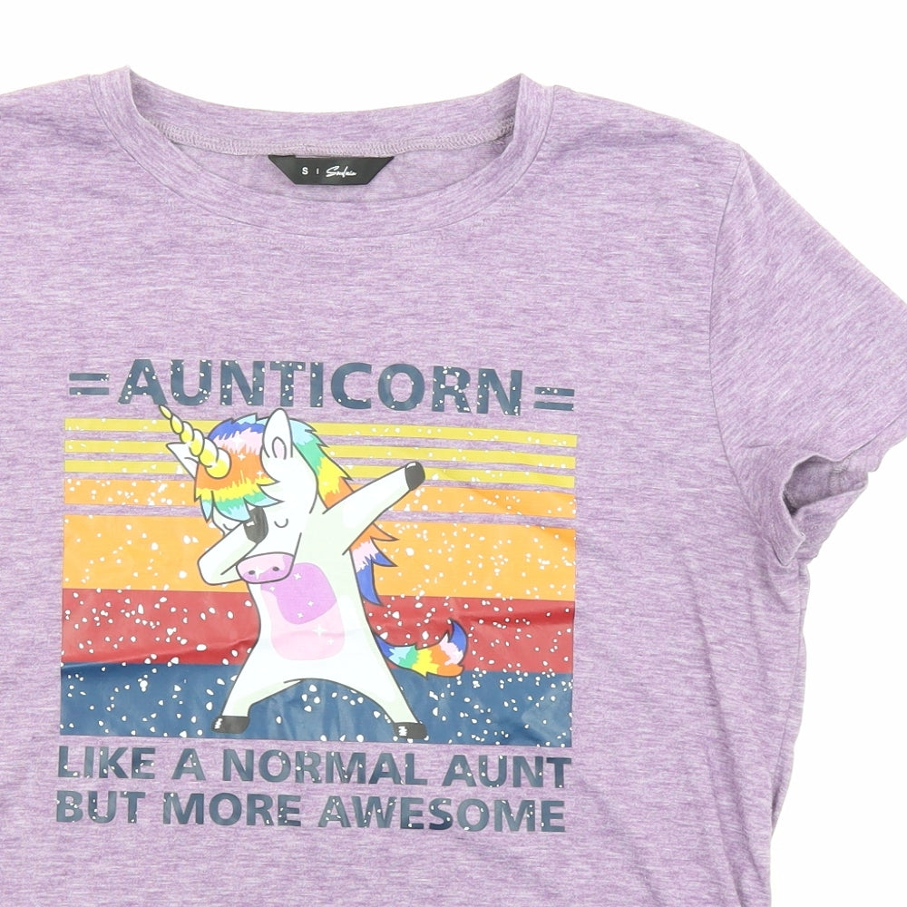 Soulmia Womens Purple Polyester Jersey T-Shirt Size S Roll Neck - Unicorn, Like a normal aunt but more awesome