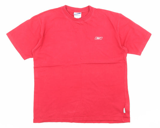 Reebok Mens Red Cotton T-Shirt Size M Roll Neck - Logo