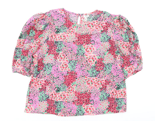 River Island Womens Multicoloured Floral Cotton Jersey Blouse Size 10 Round Neck - Floral