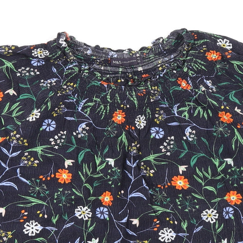 Marks and Spencer Womens Blue Floral Viscose Basic Blouse Size 20 Round Neck - Floral