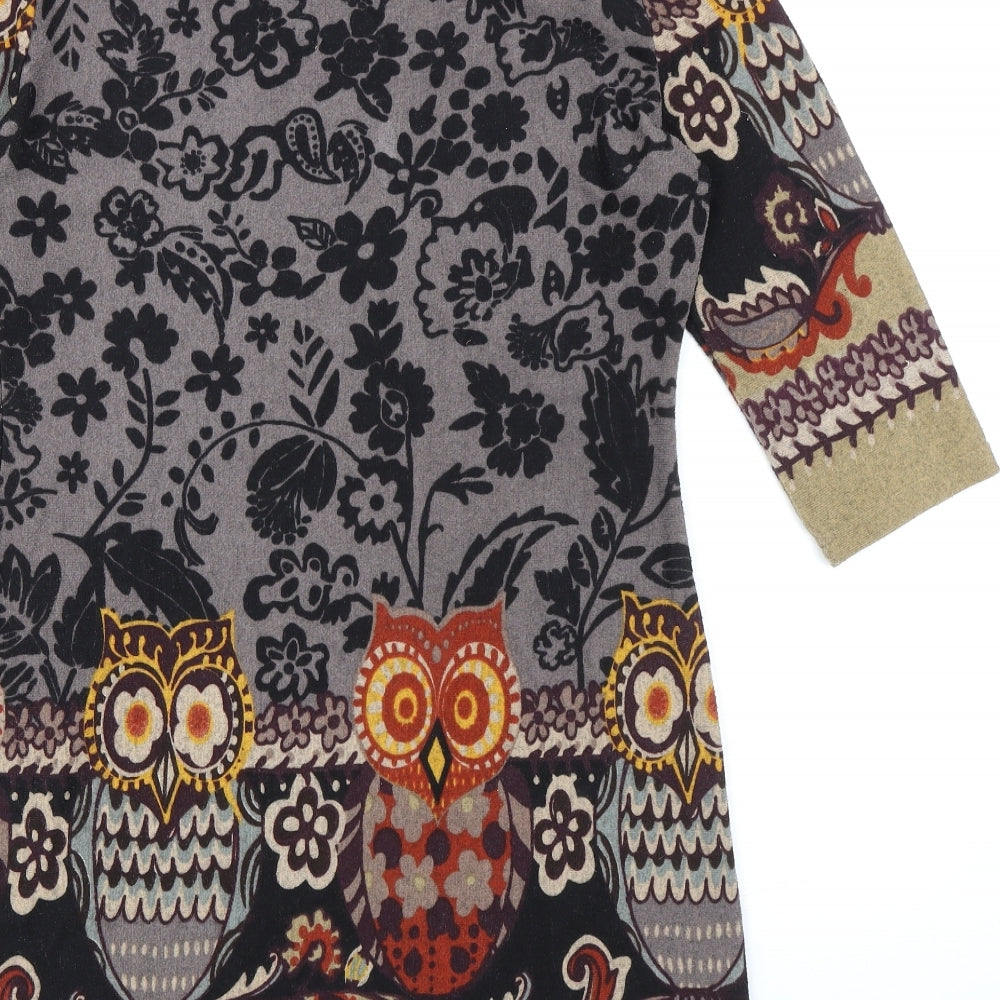 Purplish London Womens Multicoloured Polyester Shift Size XL Boat Neck Pullover - Owls