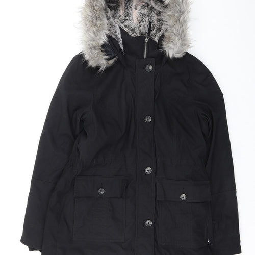Hollister Mens Black Parka Coat Size L Zip - Faux Fur Trim Hooded