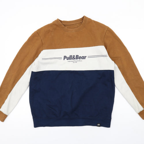 Pull&Bear Mens Multicoloured Cotton Pullover Sweatshirt Size M
