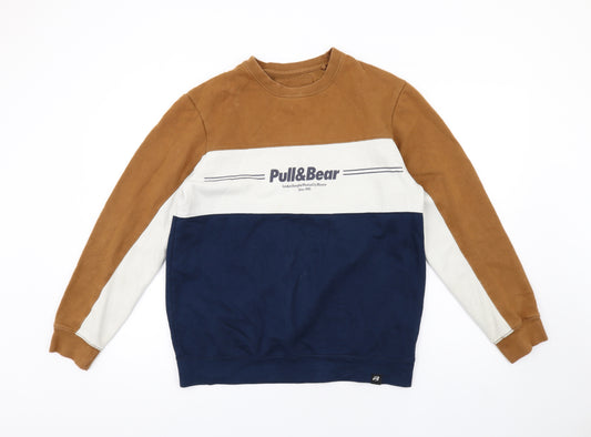 Pull&Bear Mens Multicoloured Cotton Pullover Sweatshirt Size M