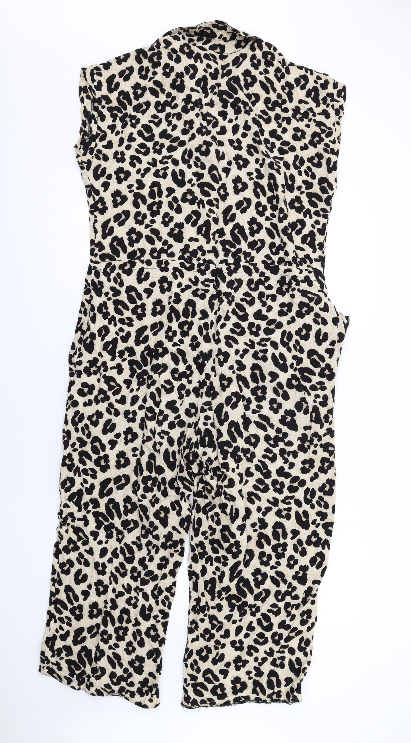 New Look Womens Beige Animal Print Vinyl Jumpsuit One-Piece Size 12 L24 in Button - Leopard Print
