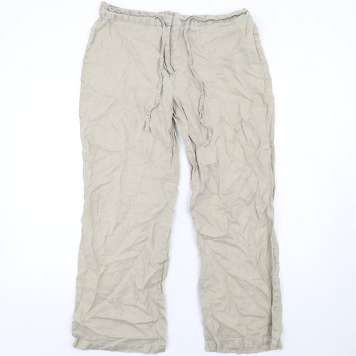 Cotton Traders Womens Beige Linen Trousers Size 14 L29 in Regular Zip