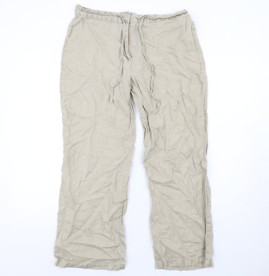 Cotton Traders Womens Beige Linen Trousers Size 14 L29 in Regular Zip