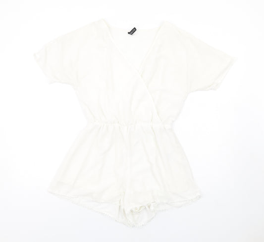 H&M Womens White Polyester Playsuit One-Piece Size 12 Pullover