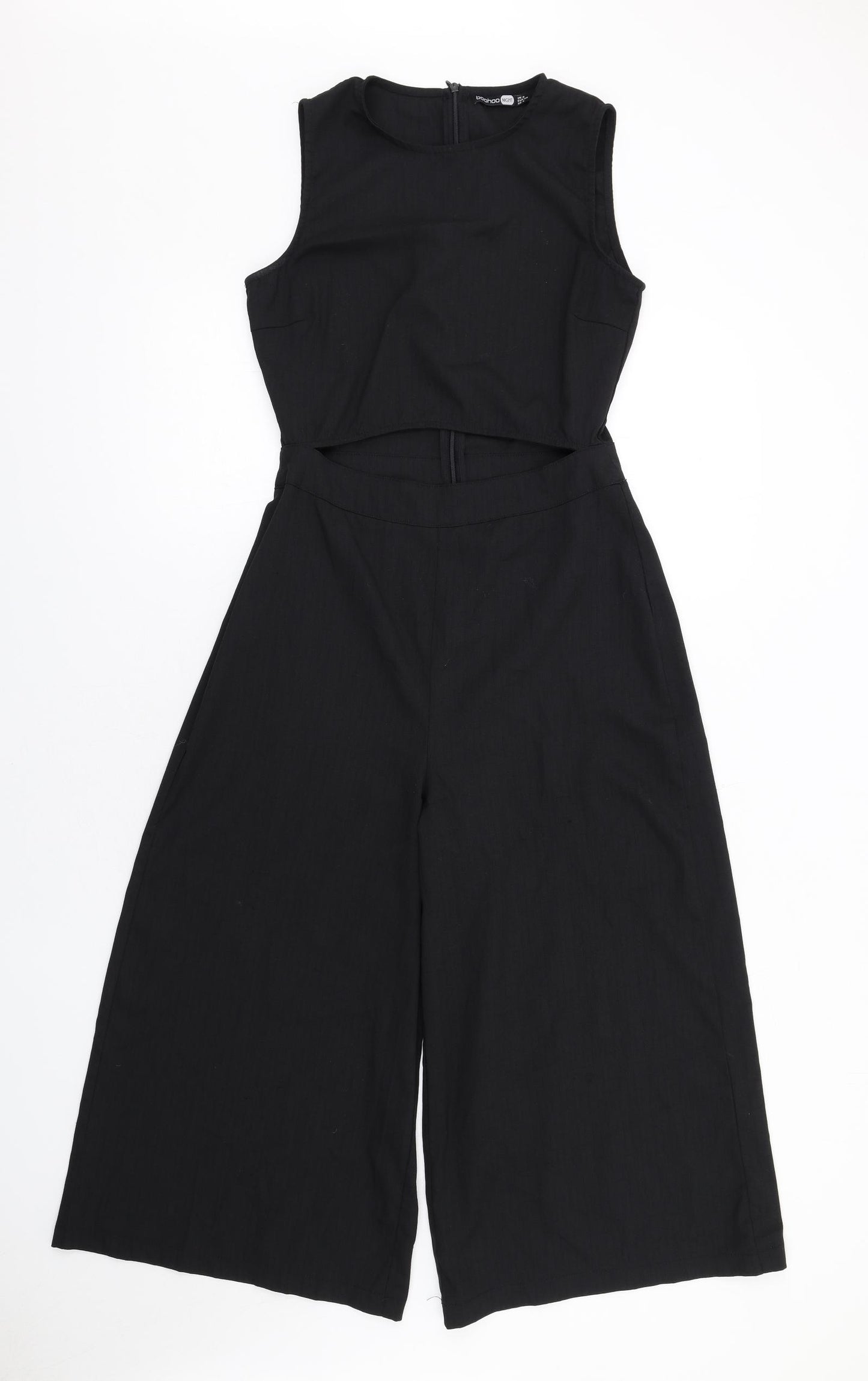 Boohoo Womens Black Polyester Jumpsuit One-Piece Size 8 L21 in Zip - Cut Out