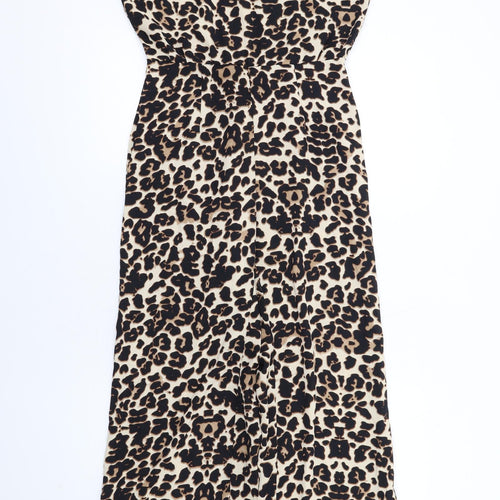 Pocasago Womens Beige Animal Print Polyester Jumpsuit One-Piece Size M L31 in Zip - Leopard Print Lace Trim