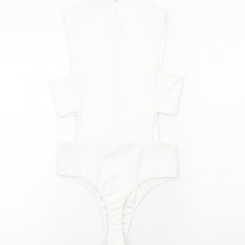 Missguided Womens White Polyester Bodysuit One-Piece Size 8 Zip - Cut Out